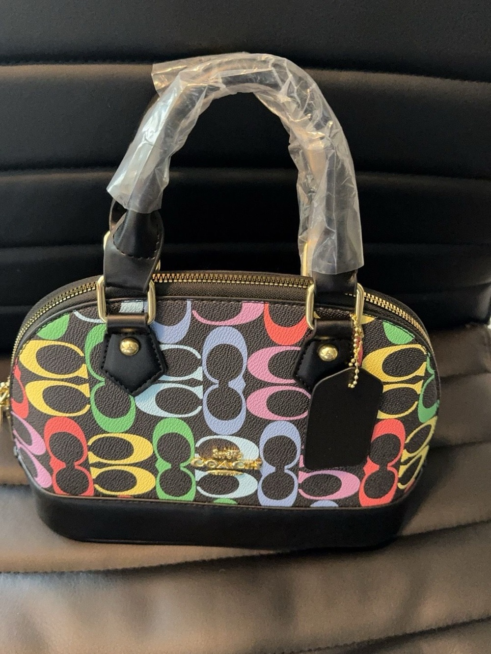 Coach Rainbow Signature Mini Dome Satchel with Black Trim